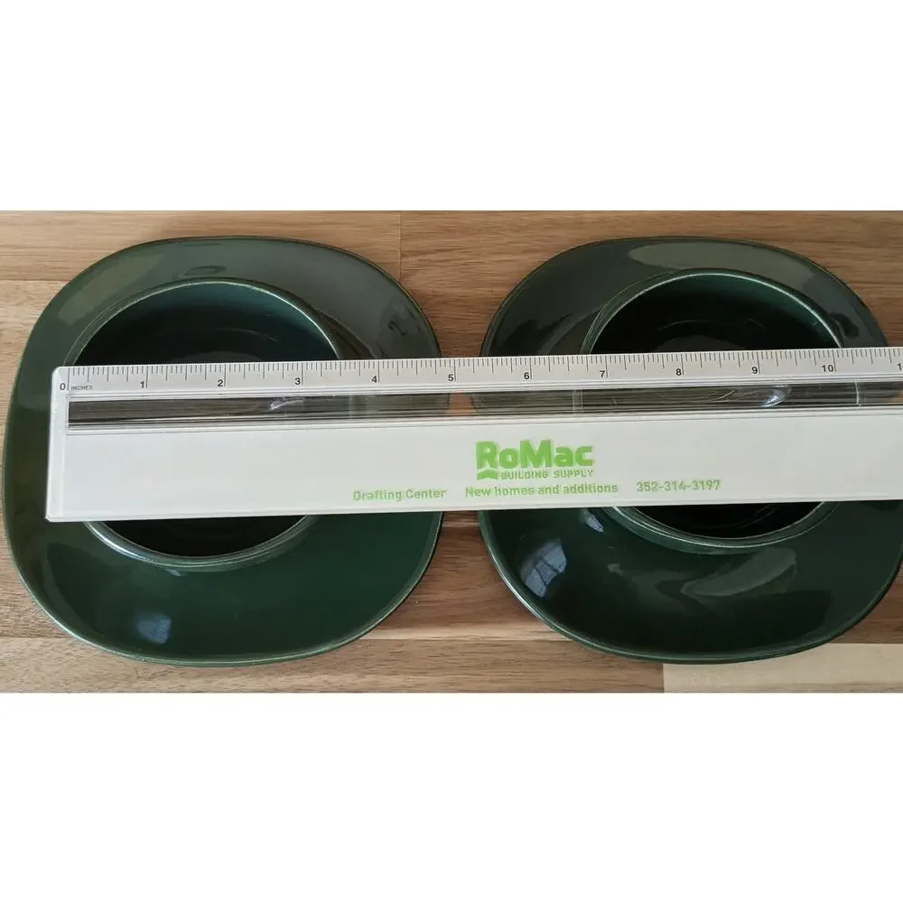 Vintage Deep Forest Green Ceramic Soup Mugs & Saucers